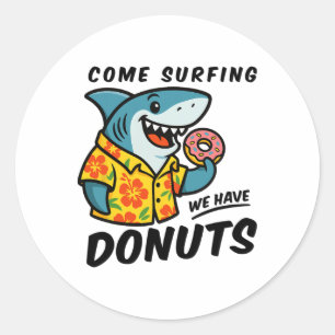 Adesivo Tubarão havaiano com donut engraçado surf