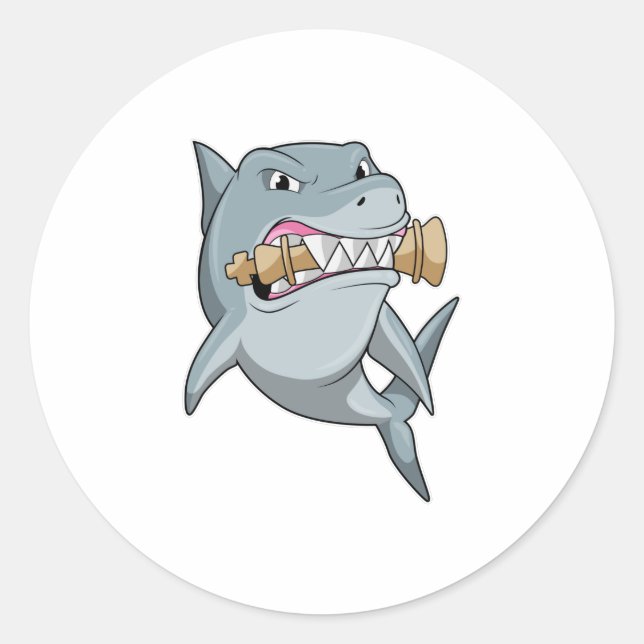 Adesivo Tubarão no xadrez com pedaço de xadrez King (Frente)