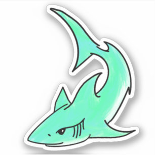 Adesivo tubarão sorridente desenho animado azul verde ocea