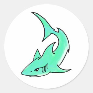 Adesivo tubarão sorridente desenho animado azul verde ocea