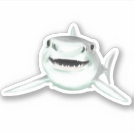 Adesivo tubarão sorridente desenho animado azul verde ocea