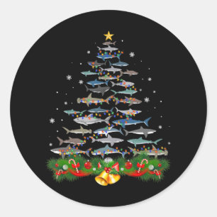 Adesivo Tubarões de Natal com tubarão dão presentes a m