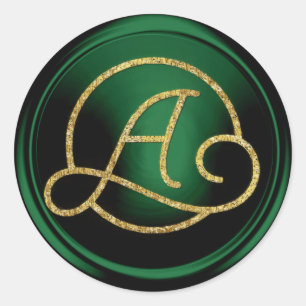 Adesivo Tudo em Maiúsculas Círculo Dourado Monograma Verde