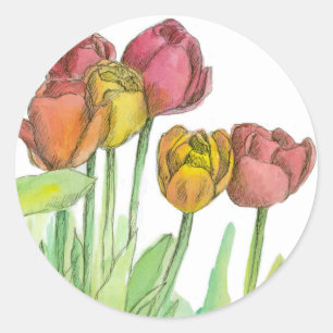 Adesivo Tulip Watercolor Flowers Salmon Pink Arte Floral