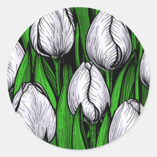 Adesivo Tulipas brancas com folhas verdes