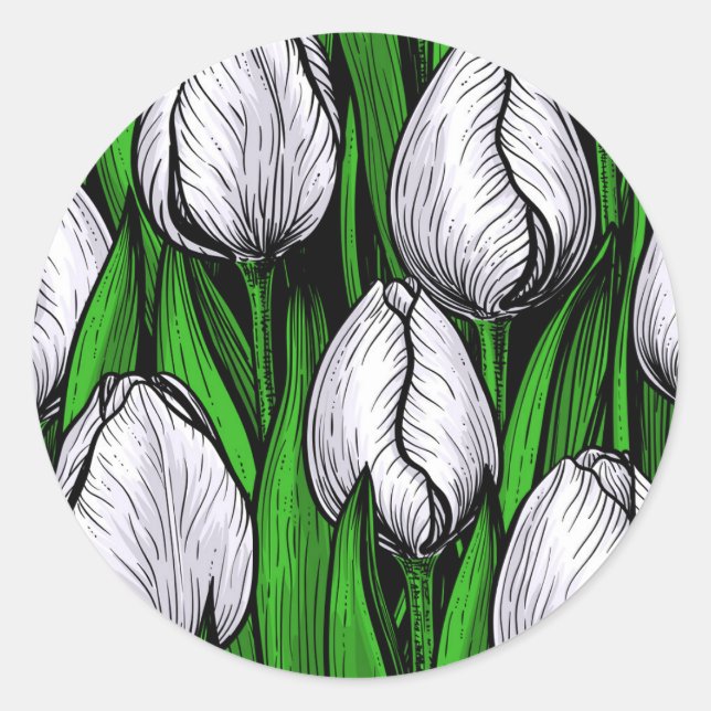 Adesivo Tulipas brancas com folhas verdes (Frente)