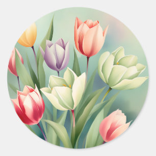 Adesivo Tulipas Coloridas Aquarela Romântica