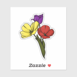 Adesivo Tulipas Coloridas em Amarelo, Roxo e Vermelho