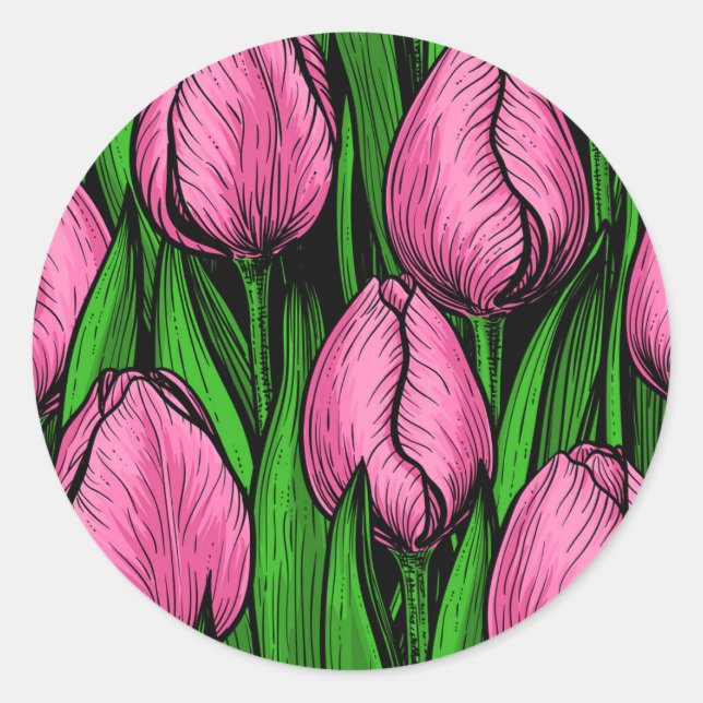 Adesivo Tulipas cor-de-rosa com folhas verdes (Frente)