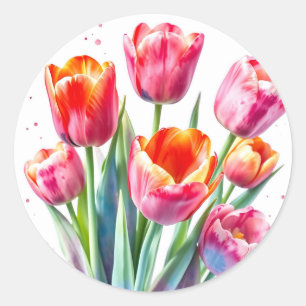 Adesivo Tulipas de Aquarela com Bordas Brancas
