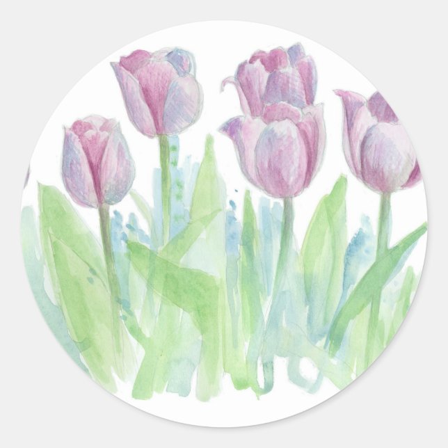 Adesivo Tulipas de Lavanda de Pastel Arte de Aquarela (Frente)