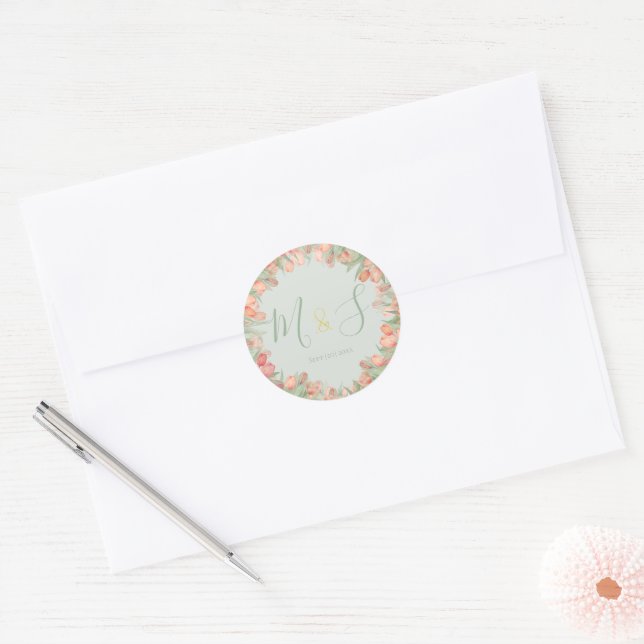 Adesivo Tulipas de Primavera Rosa Peachy e Verde Água Inic (Envelope)