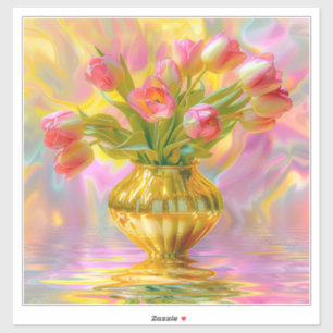 Adesivo Tulipas Rosa Vibrante em Vaso Dourado