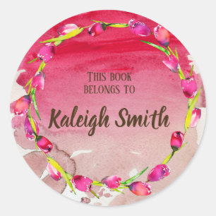 Adesivo Tulipas Roxas Rosa no Nome do Livro de Aquarelas V