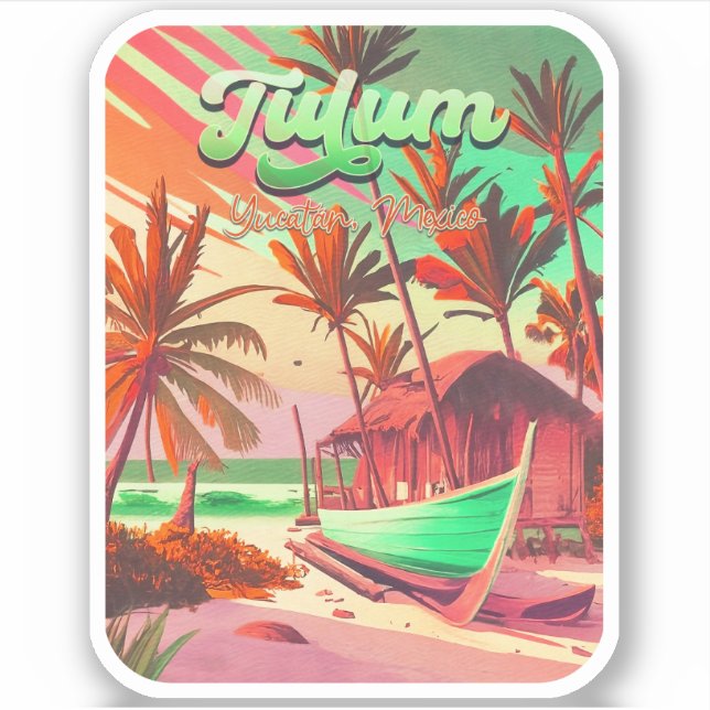 Adesivo Tulum Yucatn México Beach Watercolor Sunset (Frente)