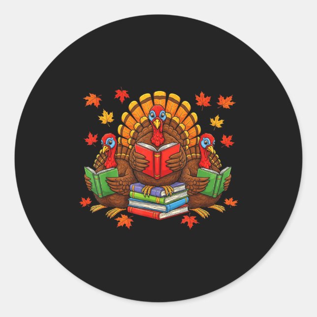 Adesivo Turkey Reading Books Teacher Fall Thanksgiving Boo (Frente)