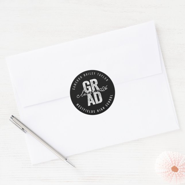 Adesivo Turma de 2026 Bold GRAD Prata Folheado Mod Formatu (Envelope)
