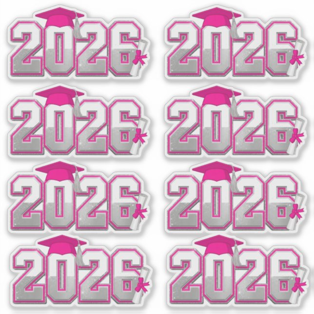 Adesivo Turma de 2026 Formatura Rosa e Prata (Frente)