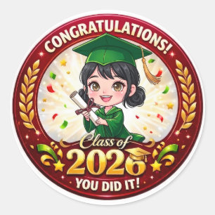 Adesivo Turma de 2026 Graduada - Green & Gold Lembrança Gi