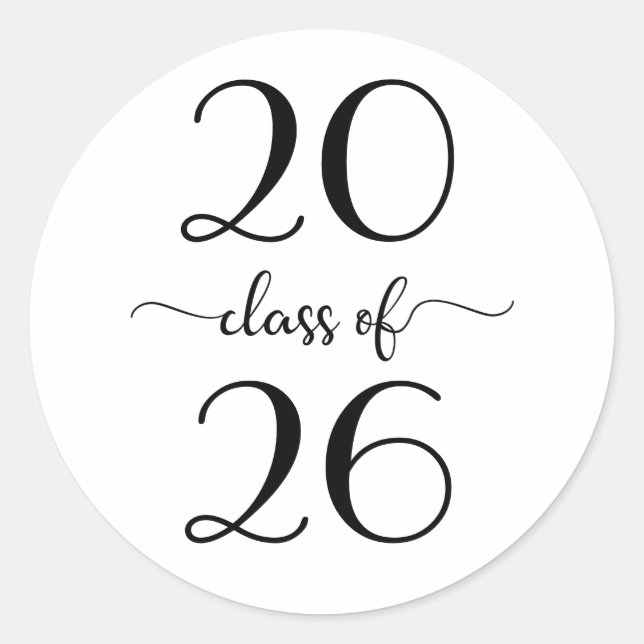 Adesivo Turma de 2026 Moderno Script Branco Preto Graduaçã (Frente)