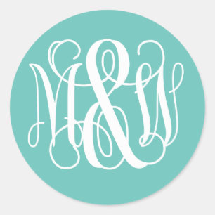 Adesivo Turq Branco Monograma de Vinha B&G Script DIY BG
