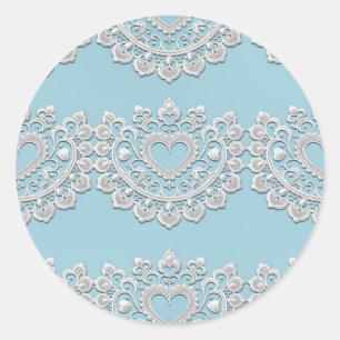 Adesivo Turquesa Azul Branco Renda Coração Casamento Noiva