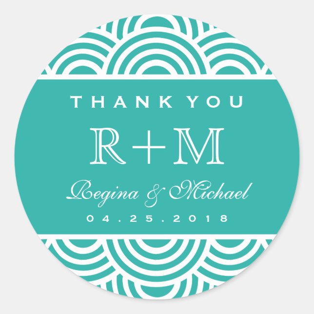 Adesivo Turquesa Blue Swirl Circle Favor Sticker (Frente)
