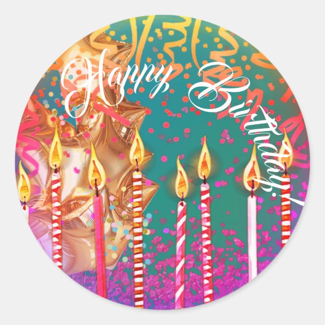 Adesivo Turquesa elegante com velas Feliz Aniversário (Frente)