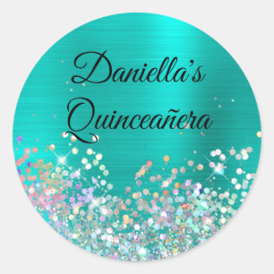 Adesivo Turquesa Glitter Holo Foil Feminino Aniversário