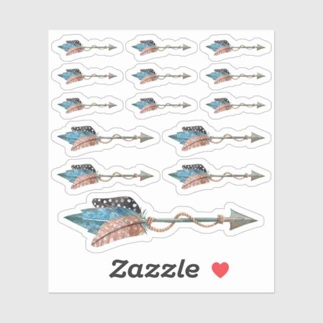 Adesivo Turquesa Rústica com Penas Tribal Arrow Boho Chic (Folha)