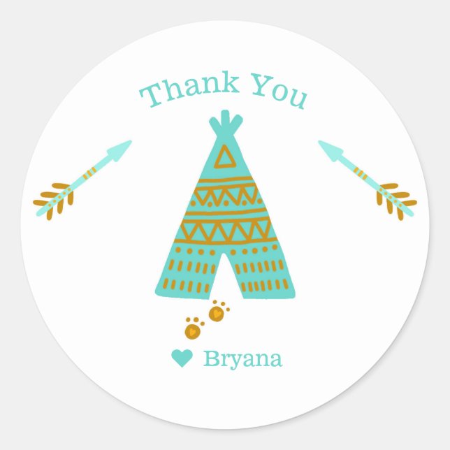 Adesivo Turquesa Teal e Dourada Tepee Festa de aniversário (Frente)