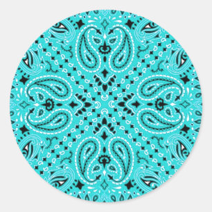 Adesivo Turquoise Aqua Paisley Western Bandana Scarf Impre