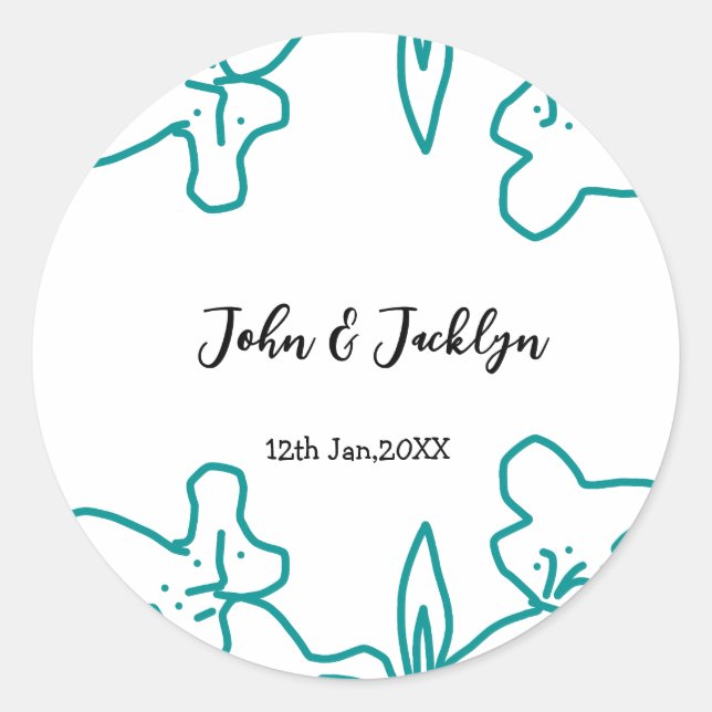 Adesivo Turquoise blue wedding couple name date flstylish  (Frente)