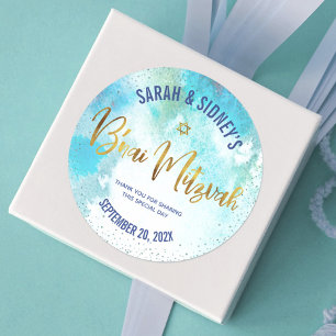 Adesivo Turquoise B'nai Mitzvah Dourada Script Watercolor