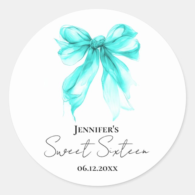 Adesivo Turquoise Bow Coquette Script Sweet 16 Party  (Frente)