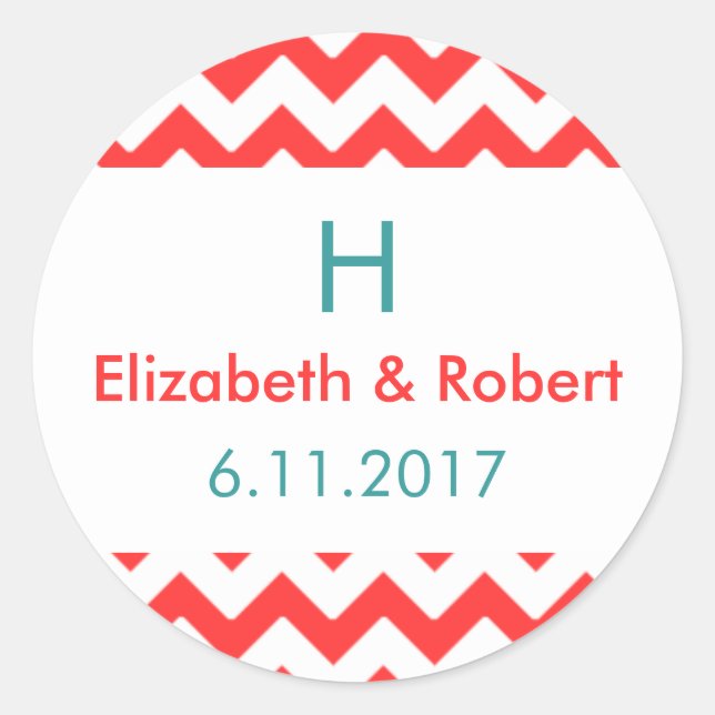 Adesivo Turquoise e Coral Chevron Wedding (Frente)