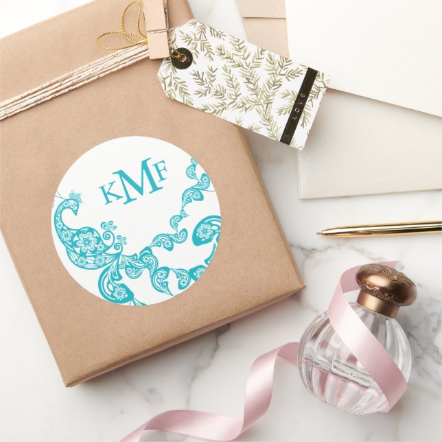 Adesivo Turquoise Floral Paisley Peacock Favor do Casament (Presentear)