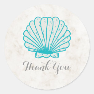Adesivo Turquoise Rustic Seashell Weding Obrigado