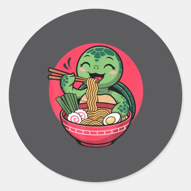 Adesivo Turtle Eating Ramen Kawaii Turtle Japanese Kawaii  (Frente)