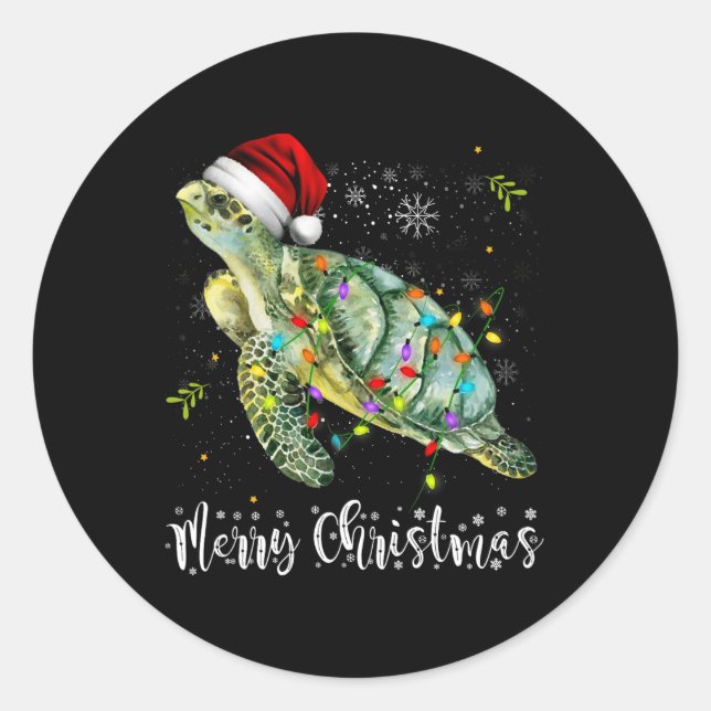 Adesivo Turtle Santa Hat Feliz Natal Luzes Xmas Holds (Frente)