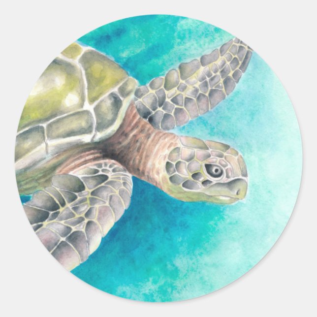 Adesivo Turtle Sea Watercolor Verde (Frente)