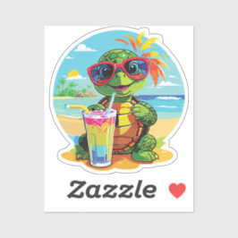 Adesivo Turtle Sticker on the Beach with Sunglasses