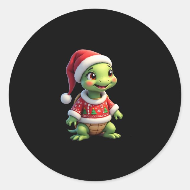 Adesivo Turtle Ugly Sweater Santa Hat Christmas T-Shirt (1 (Frente)