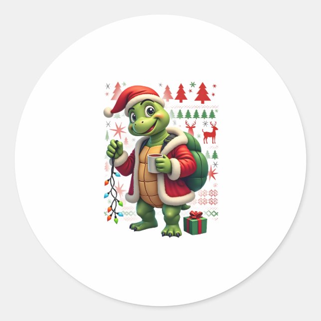 Adesivo Turtle Xmas Lights Ugly Santa Turtle Christmas Tan (Frente)