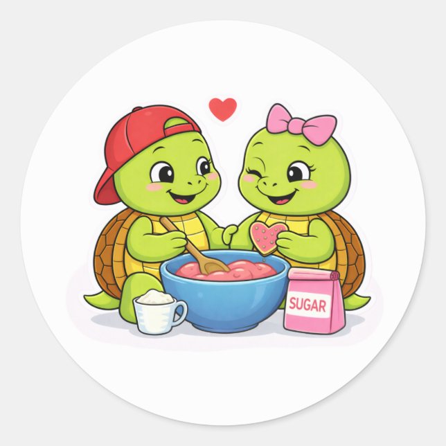 Adesivo Turtles making heart-shaped cookies (Frente)