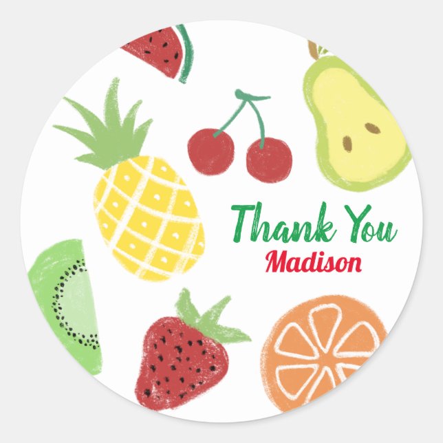 Adesivo Tutti frutti, Chá de aniversário de Verão fresco (Frente)