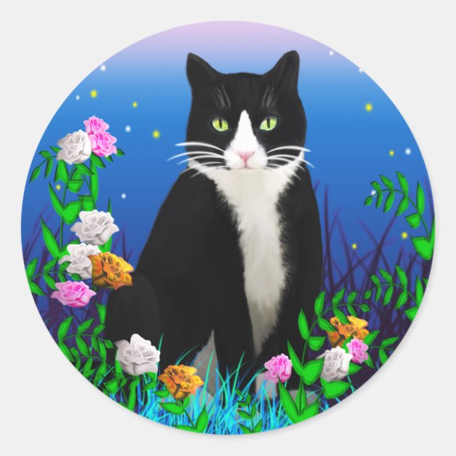 Adesivo Tuxedo Cat com palitos para flores (Frente)