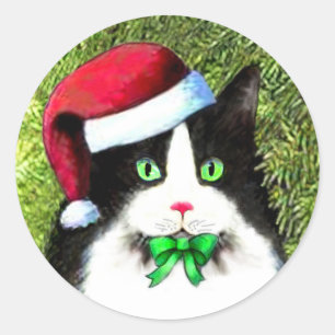 Adesivo Tuxedo Cat de Natal com Arco