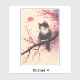 Adesivo Tuxedo Cat sobre estética japonesa do florete de c