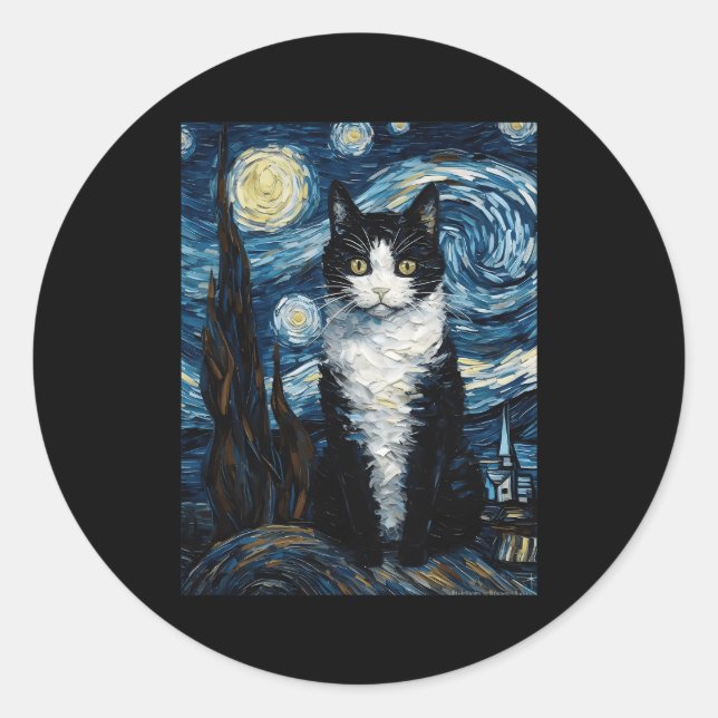 Adesivo Tuxedo Cat Starry Night Moon E Stars (Frente)